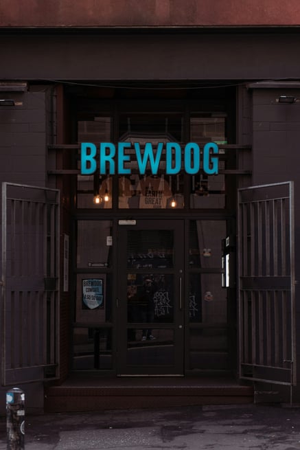 Brewdog shop with a light neon sign.